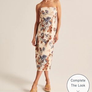 Abercrombie & Fitch Strapless Linen-Blend Midi Dress